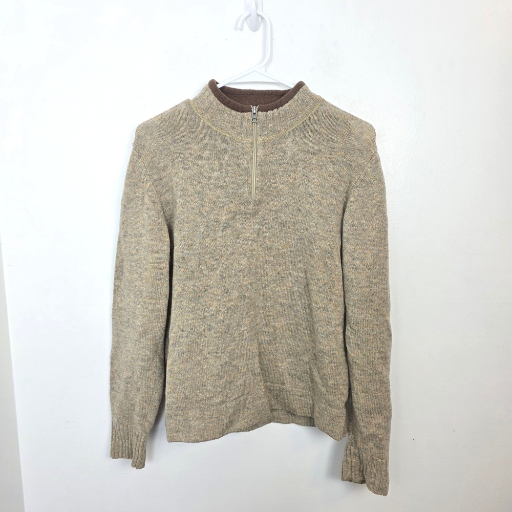 Woolrich Women's Khaki 100% Wool Quarter Zip Mock Neck Pullover Sweater Size L